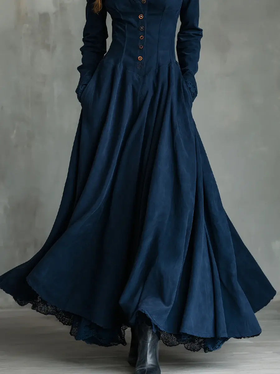 Dark blue gothic maxi dress skirt with lace hem