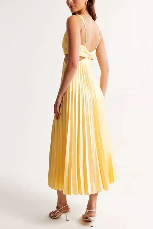 Pleated V-neck midi dress colour options