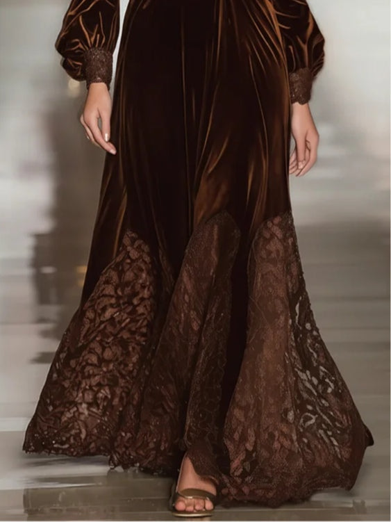 Velvet and lace maxi dress, back view