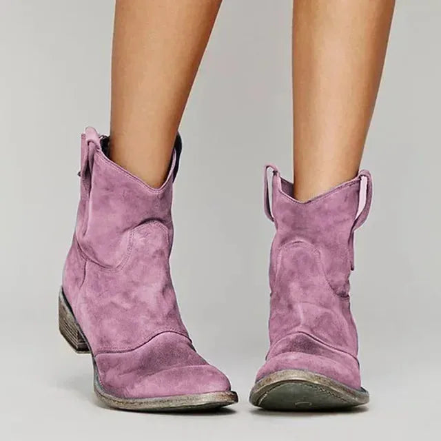 Women's western-style ankle boots, lilac, front view
