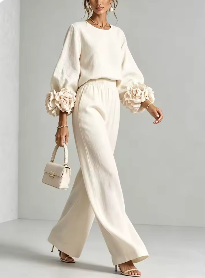 FLORAL CUFF TOP AND PANTS SET colors