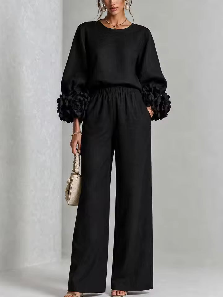 FLORAL CUFF TOP AND PANTS SET colors