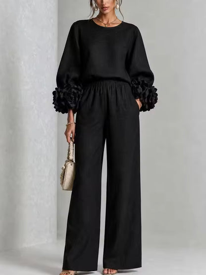 FLORAL CUFF TOP AND PANTS SET colors