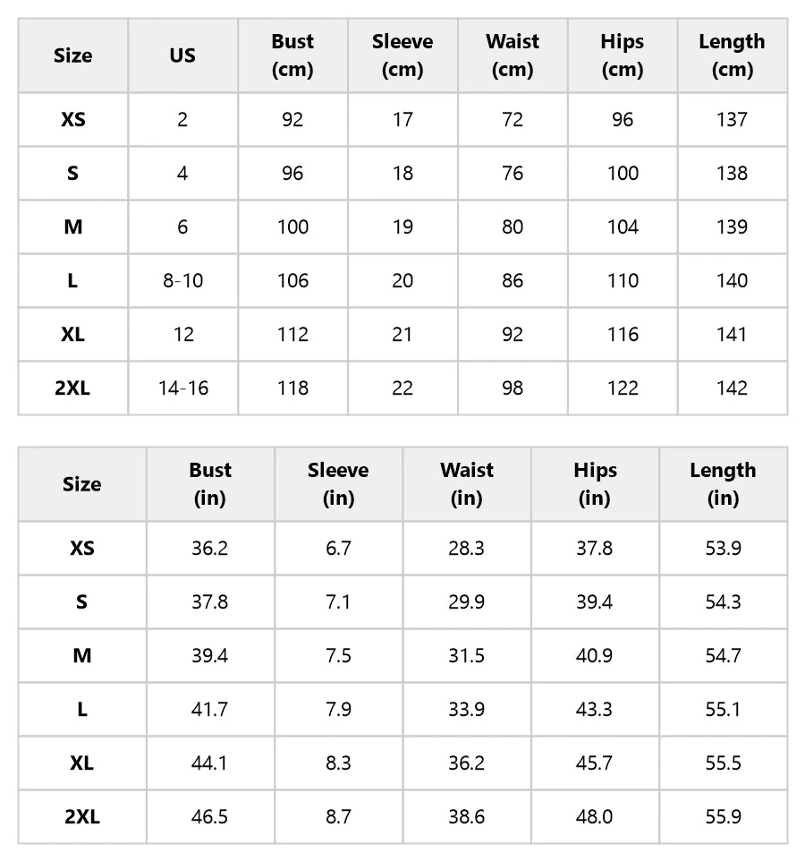 Size chart for the abstract print wrap midi dress with tie waist and ruffled hem