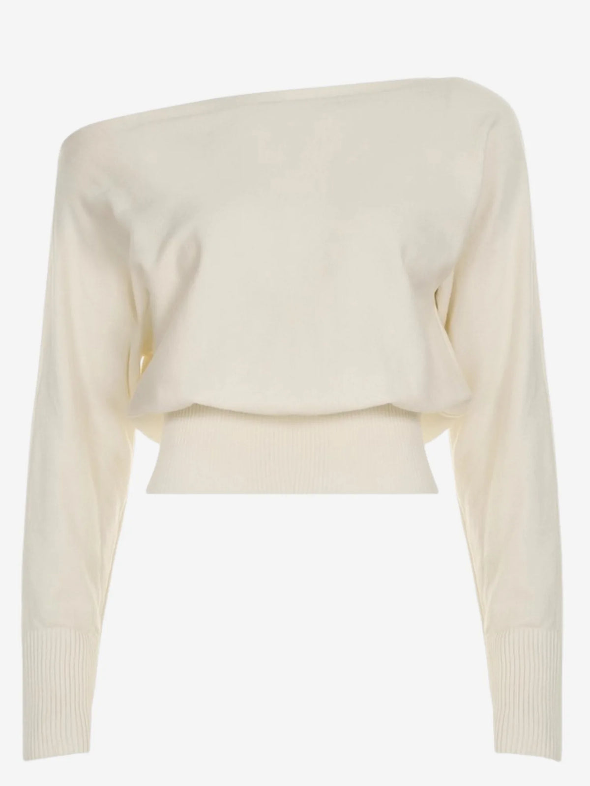Women's asymmetric off-shoulder sweater with balloon sleeves, product view