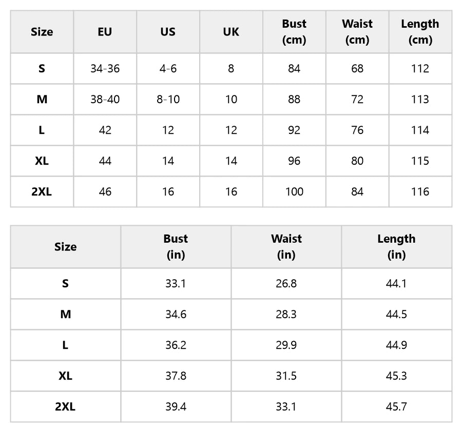Size chart for the black floral lace midi dress with banded skirt