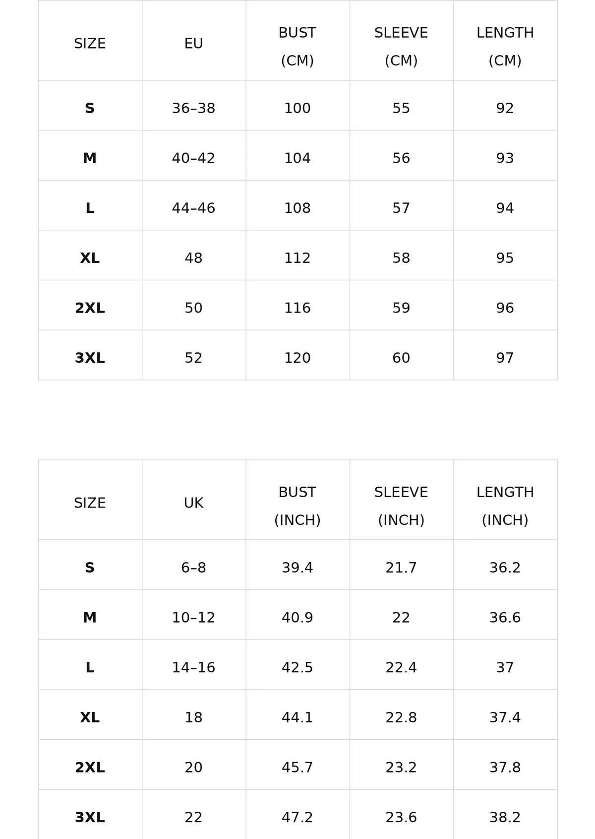Size chart for the black mesh high-neck mini dress