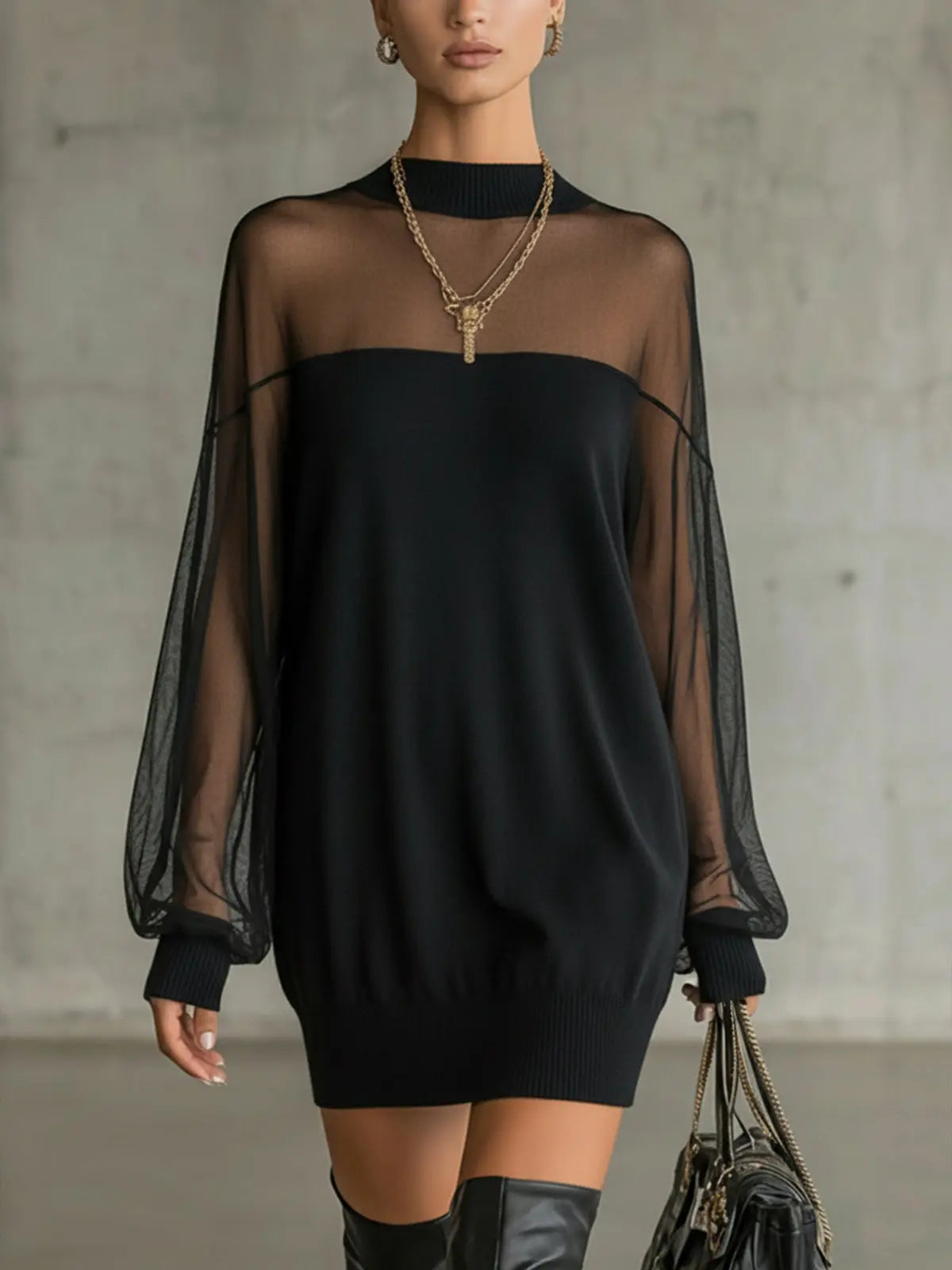 Ribbed high neck and mesh yoke detail