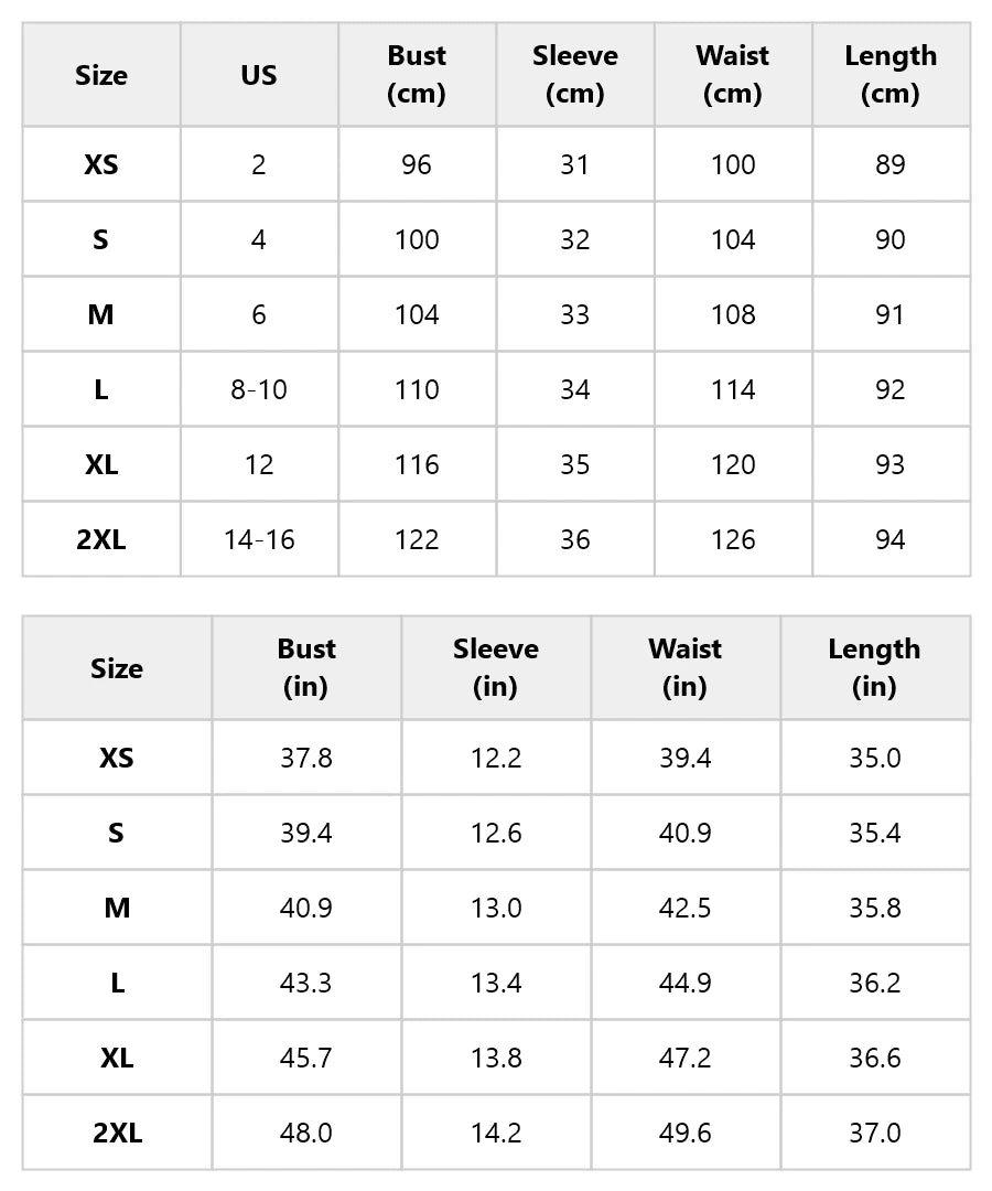 Size chart for the black puff-sleeve mini dress with floral rose cuffs