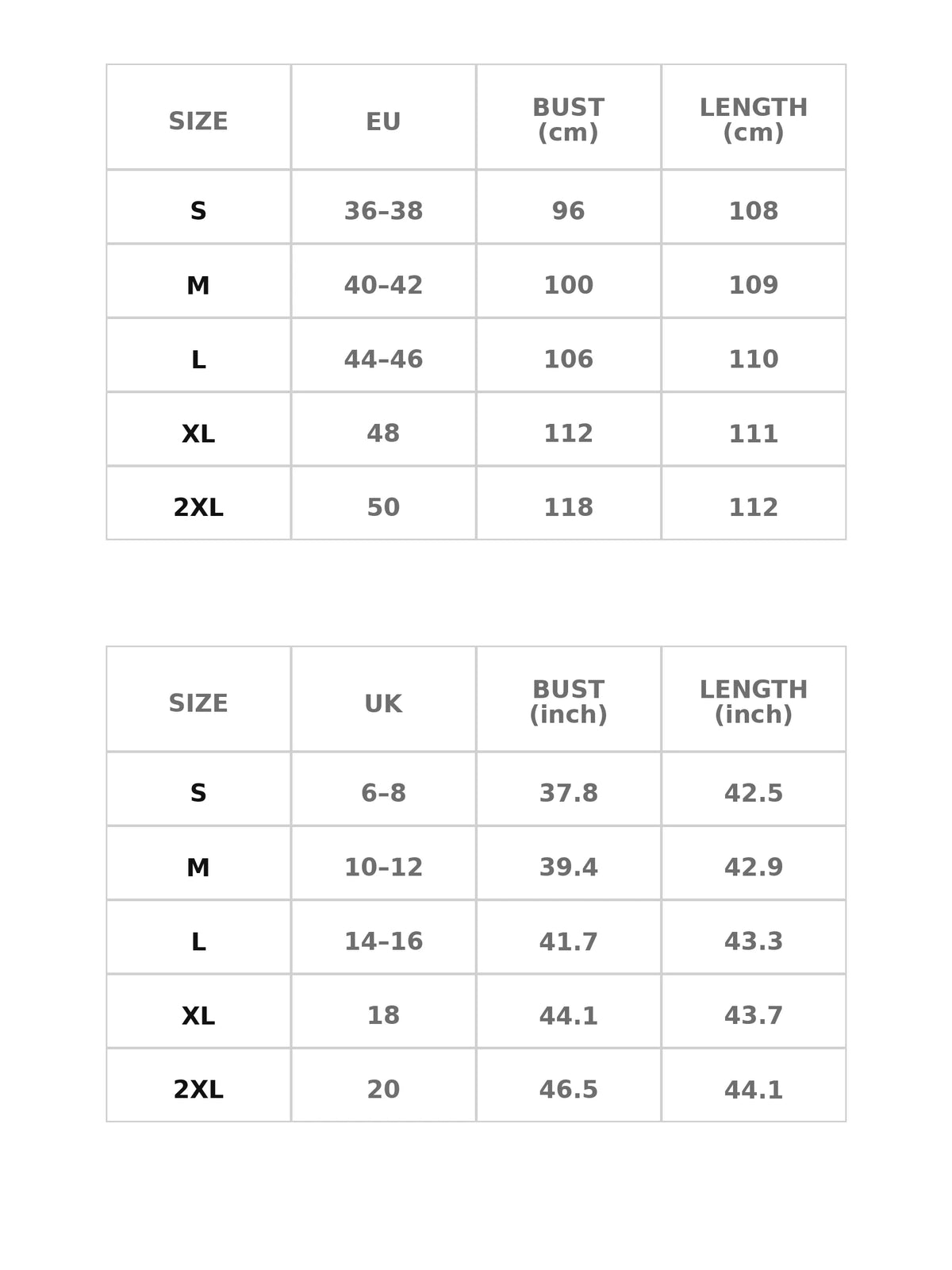 Size chart for the blue shirt-collar midi dress with belt