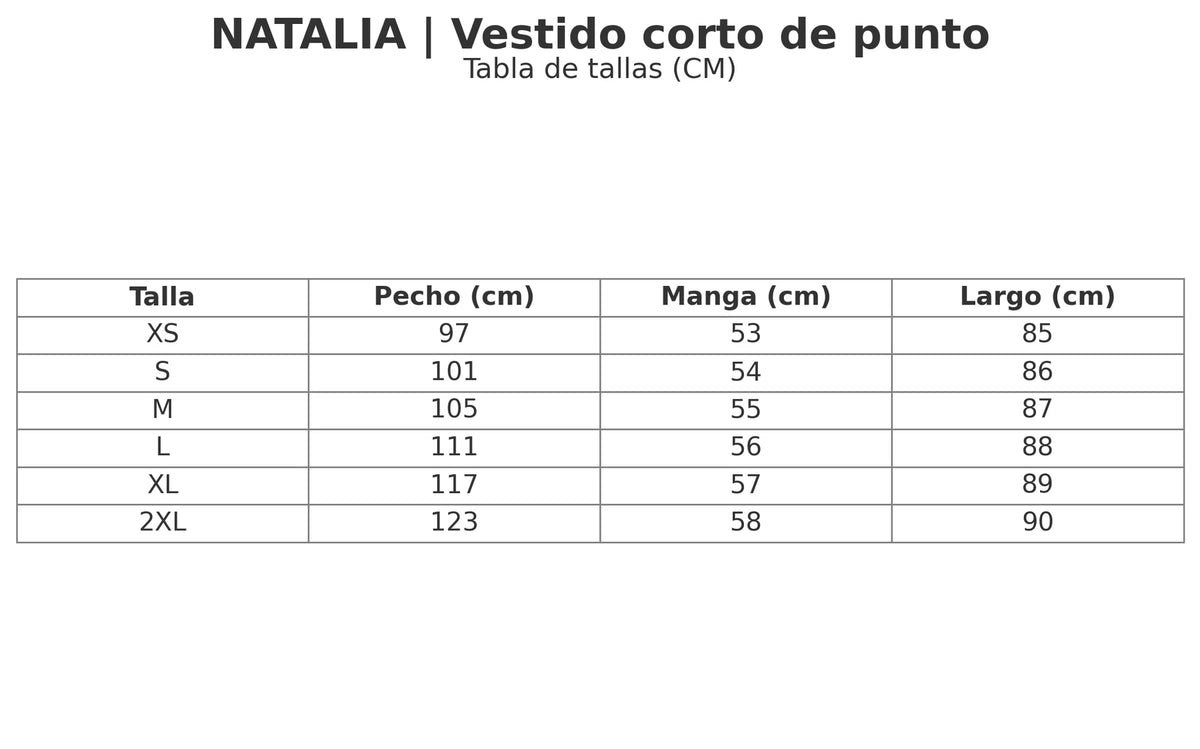 Size chart for the brown mini dress with wide belt and balloon sleeves