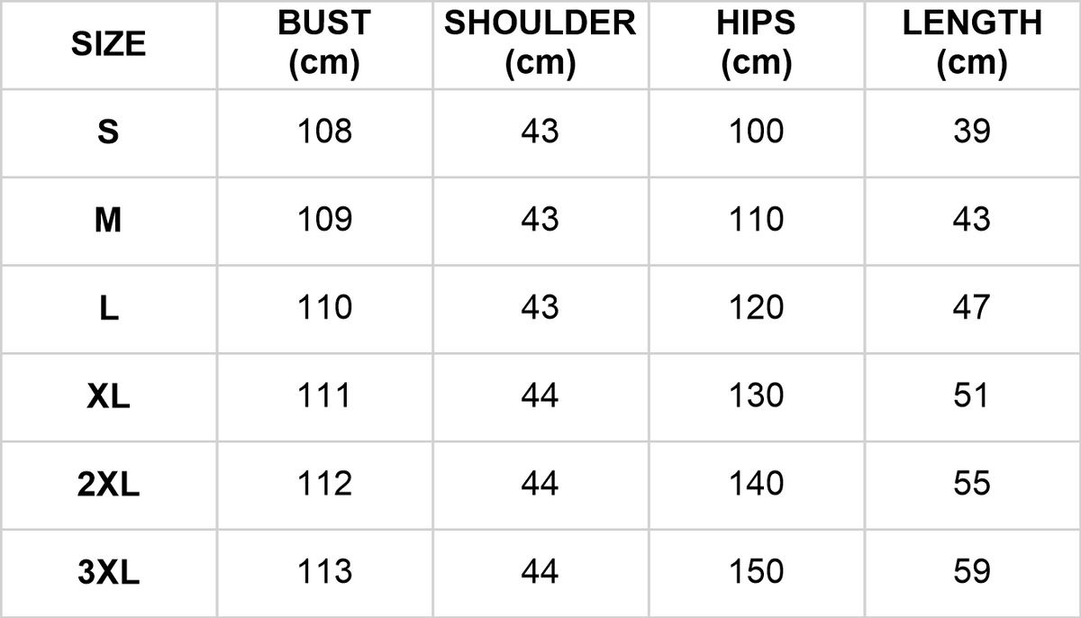 Size chart for the button-front knit midi dress