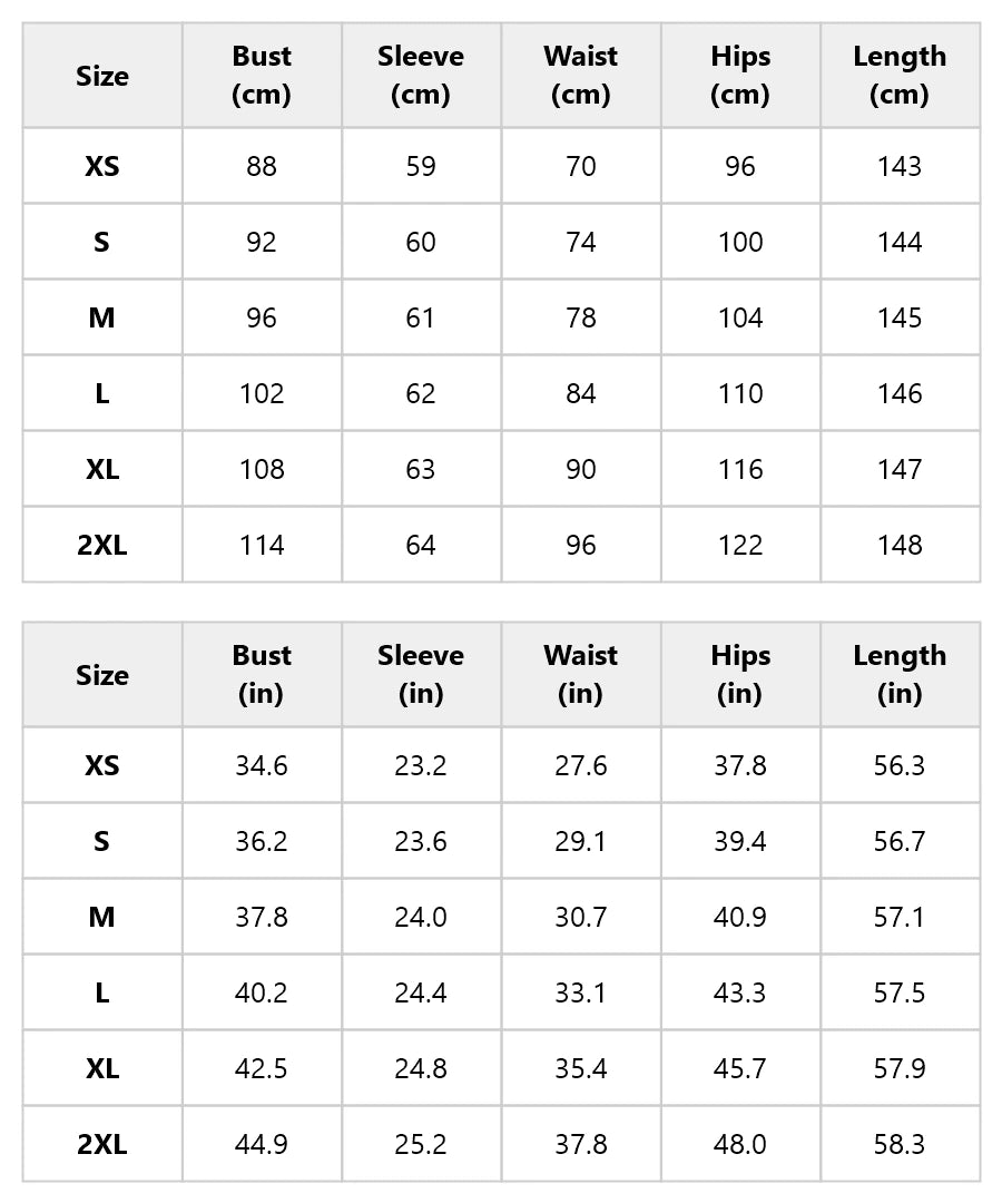Size chart for the button-front utility jumpsuit with belt