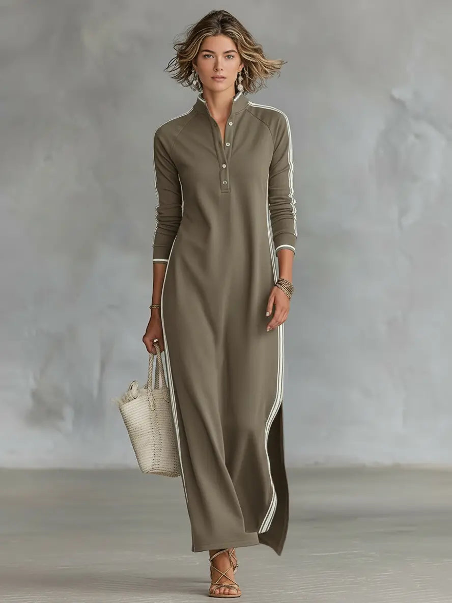 Sweatshirt maxi dress with button neck, styled look