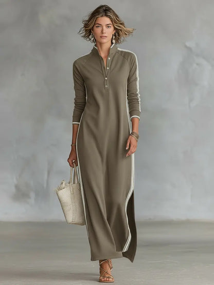 Sweatshirt maxi dress with button neck, styled look