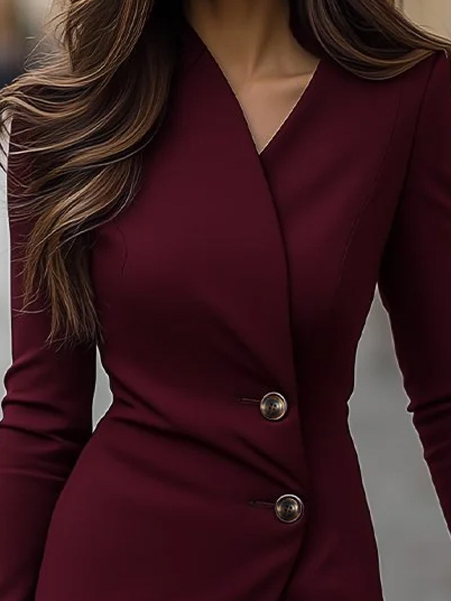 Button wrap midi dress, side view