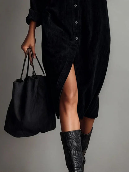 Black suede midi dress skirt detail