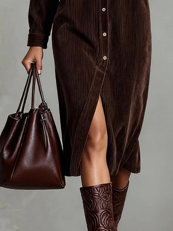 Suede midi dress skirt and pockets detail