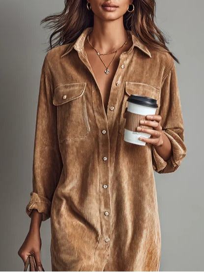 Suede midi dress top and buttons detail