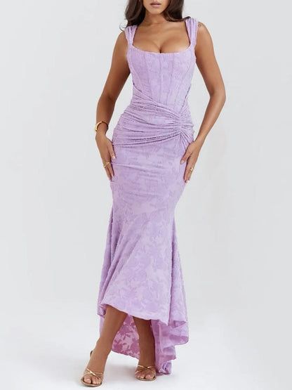 Women's corset-style fishtail maxi dress, lilac, front view