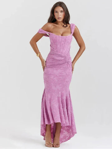 Women's corset-style fishtail maxi dress, purple, front view