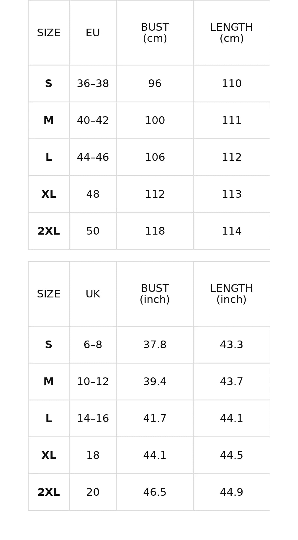 Size chart for the draped neckline midi dress with batwing sleeves