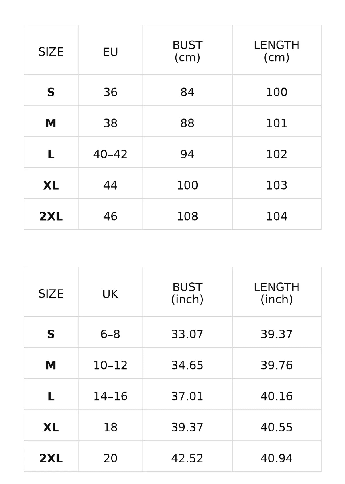 Size chart for the elegant blazer-collar midi dress with belt