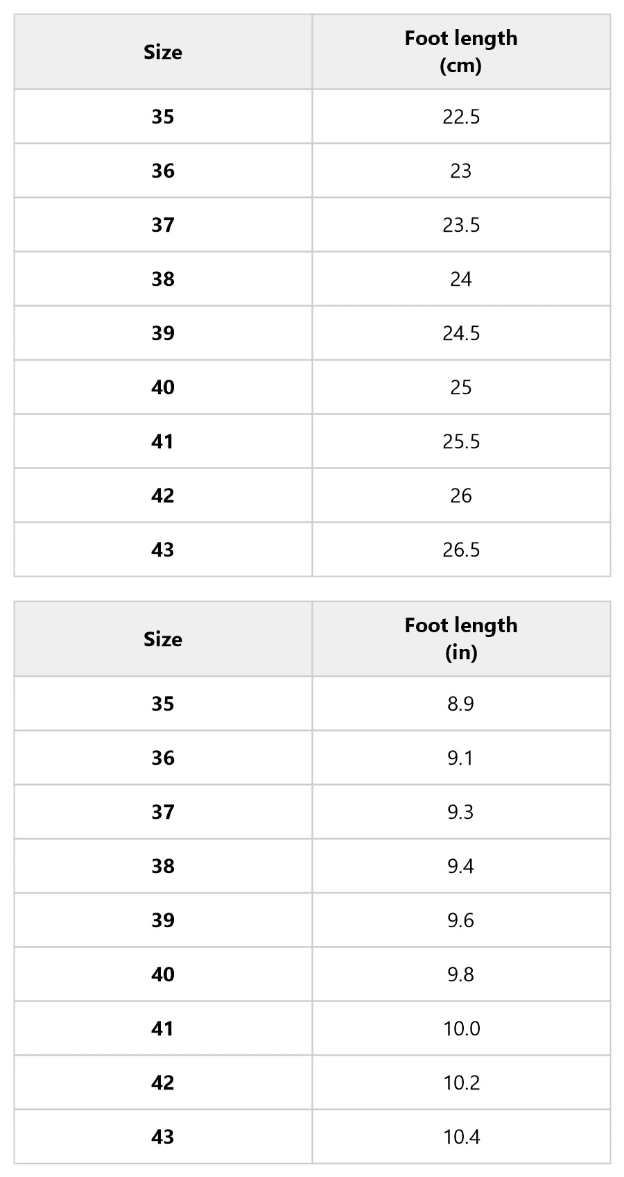 Size chart for the embroidered western ankle boots with block heel