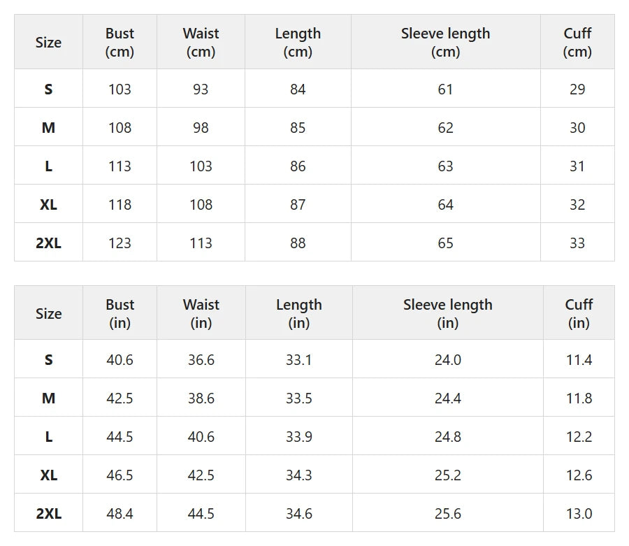 Size chart for floral embroidered lapel long jacket