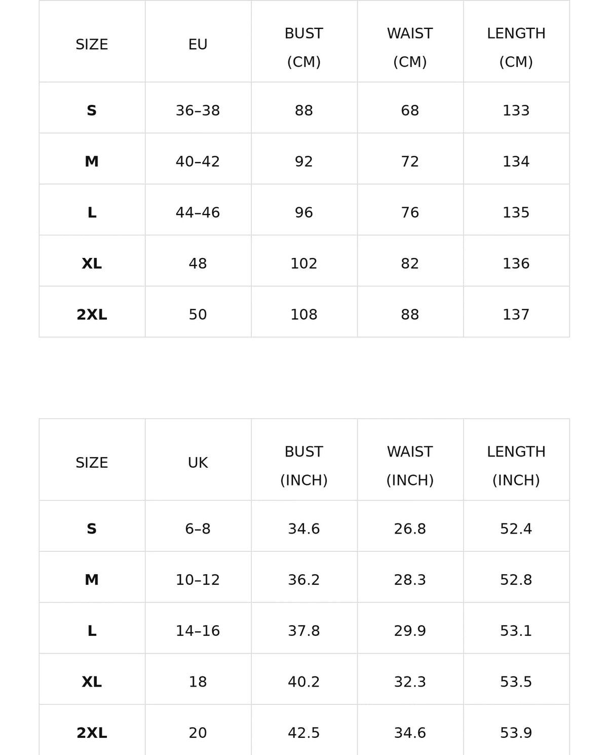 Size chart for the floral v-neck maxi dress with wrap waist
