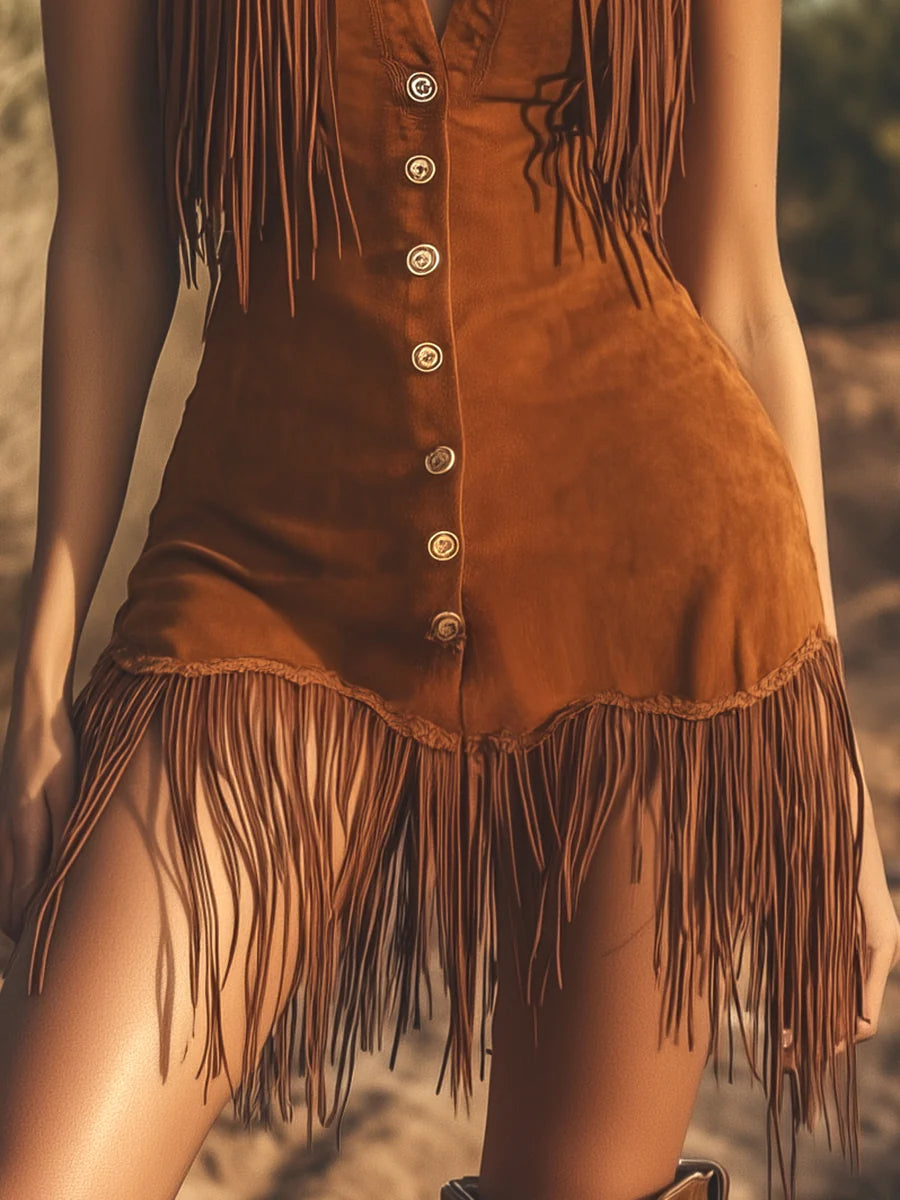 Suede fringe mini dress colour option
