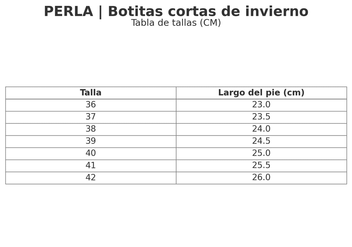 Size chart for the fur-trim ankle boots with chunky sole