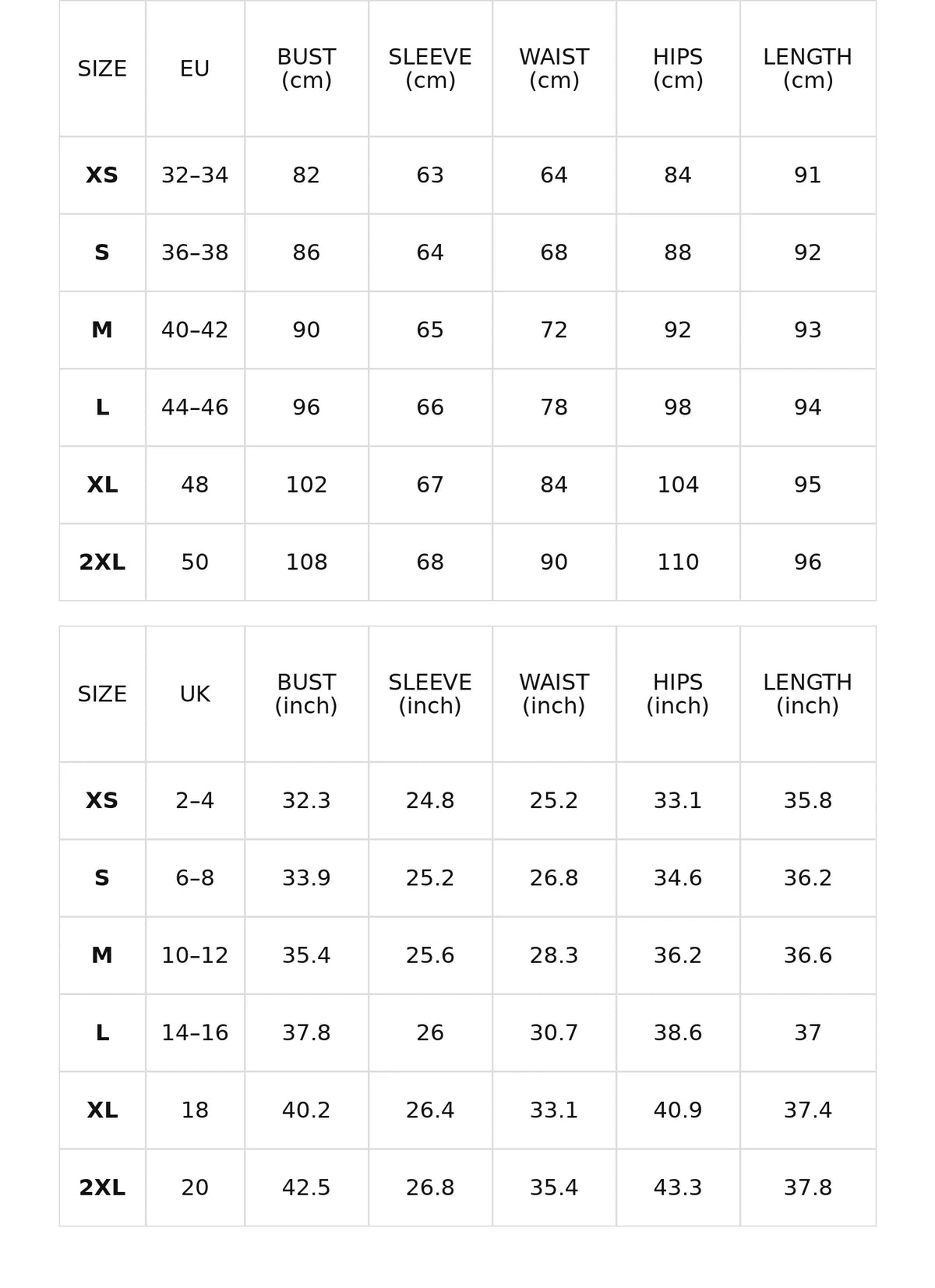 Size chart for the green velvet mini dress with lace and ruffled skirt