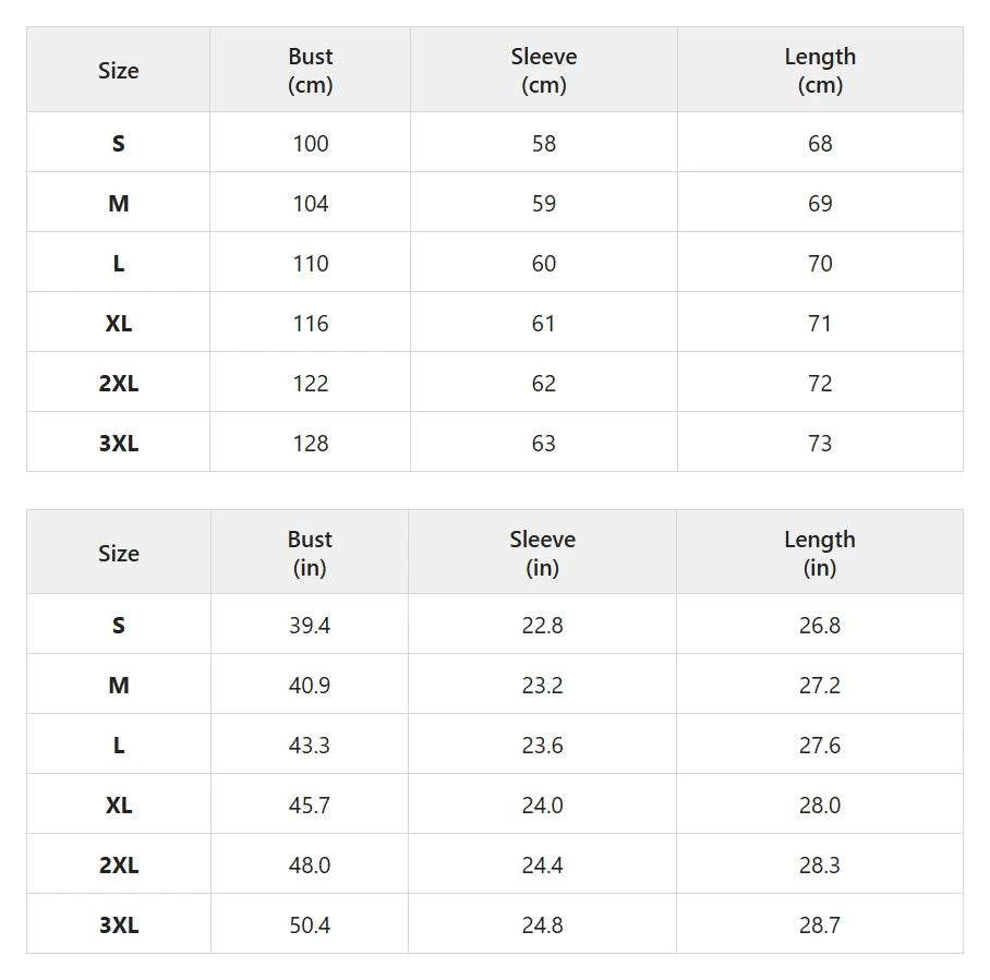 Size chart for henley top with side button details