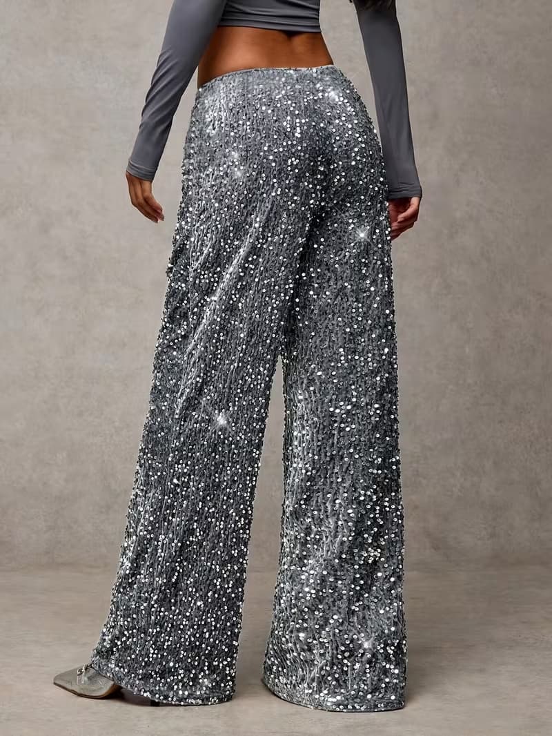 Glitter sequin palazzo trousers, movement detail