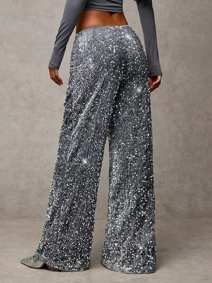 Glitter sequin palazzo trousers, movement detail