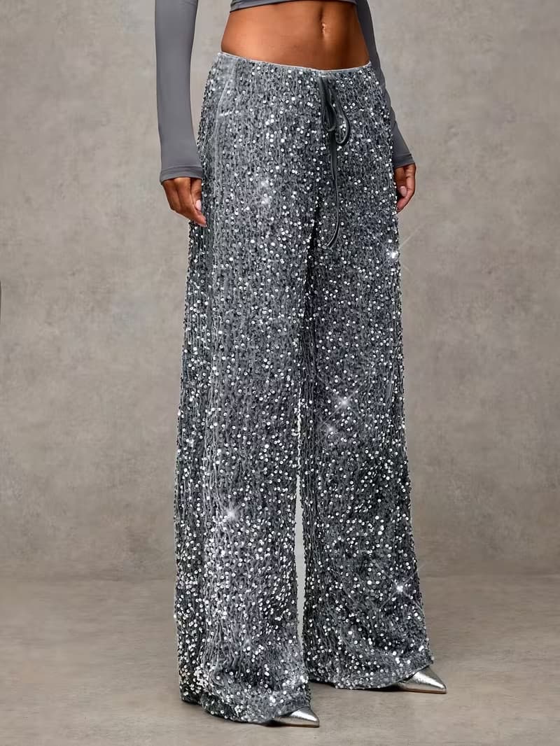 Women's sequin wide-leg trousers, evening look