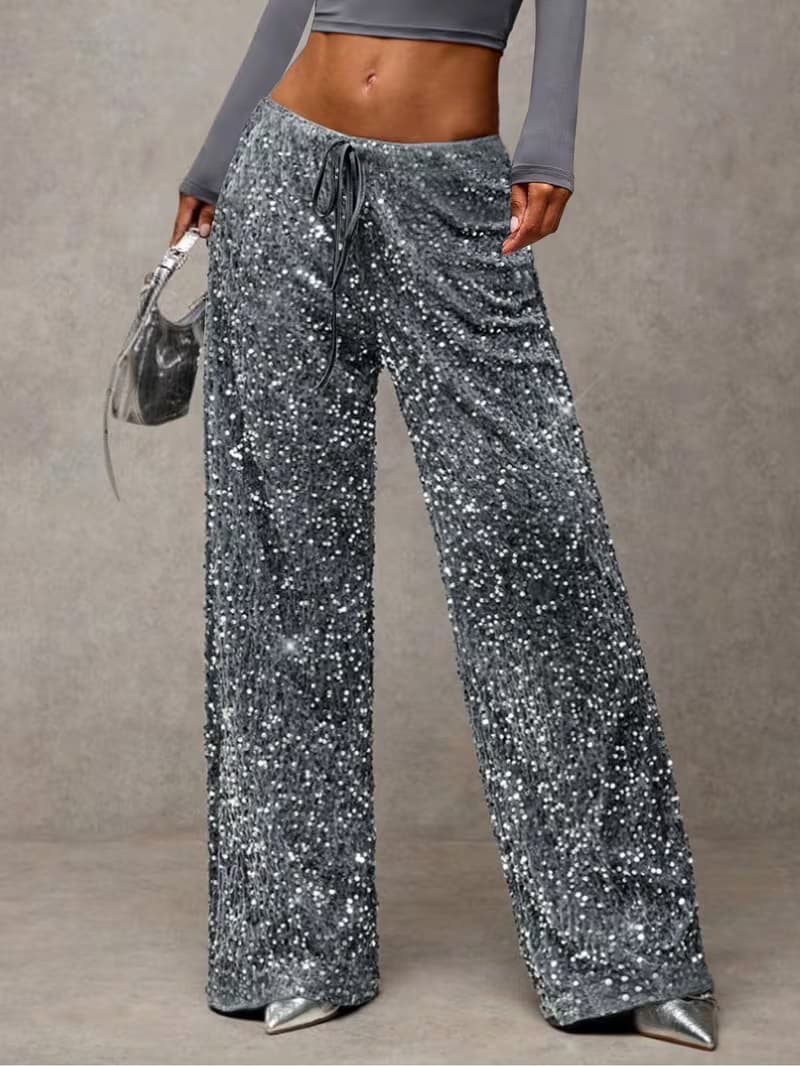 Silver sequin wide-leg trousers colour option