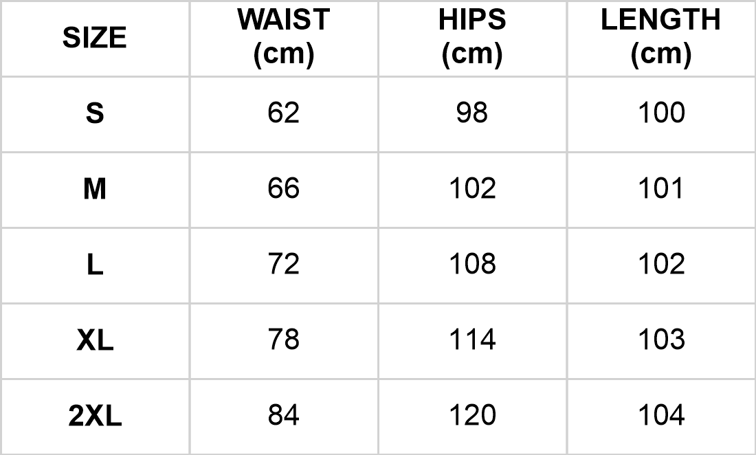 Size chart for the high-waist sequin wide-leg trousers