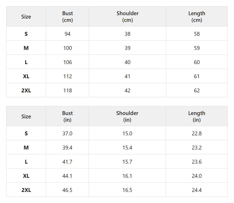 Size chart for lightweight bomber jacket with soft lining