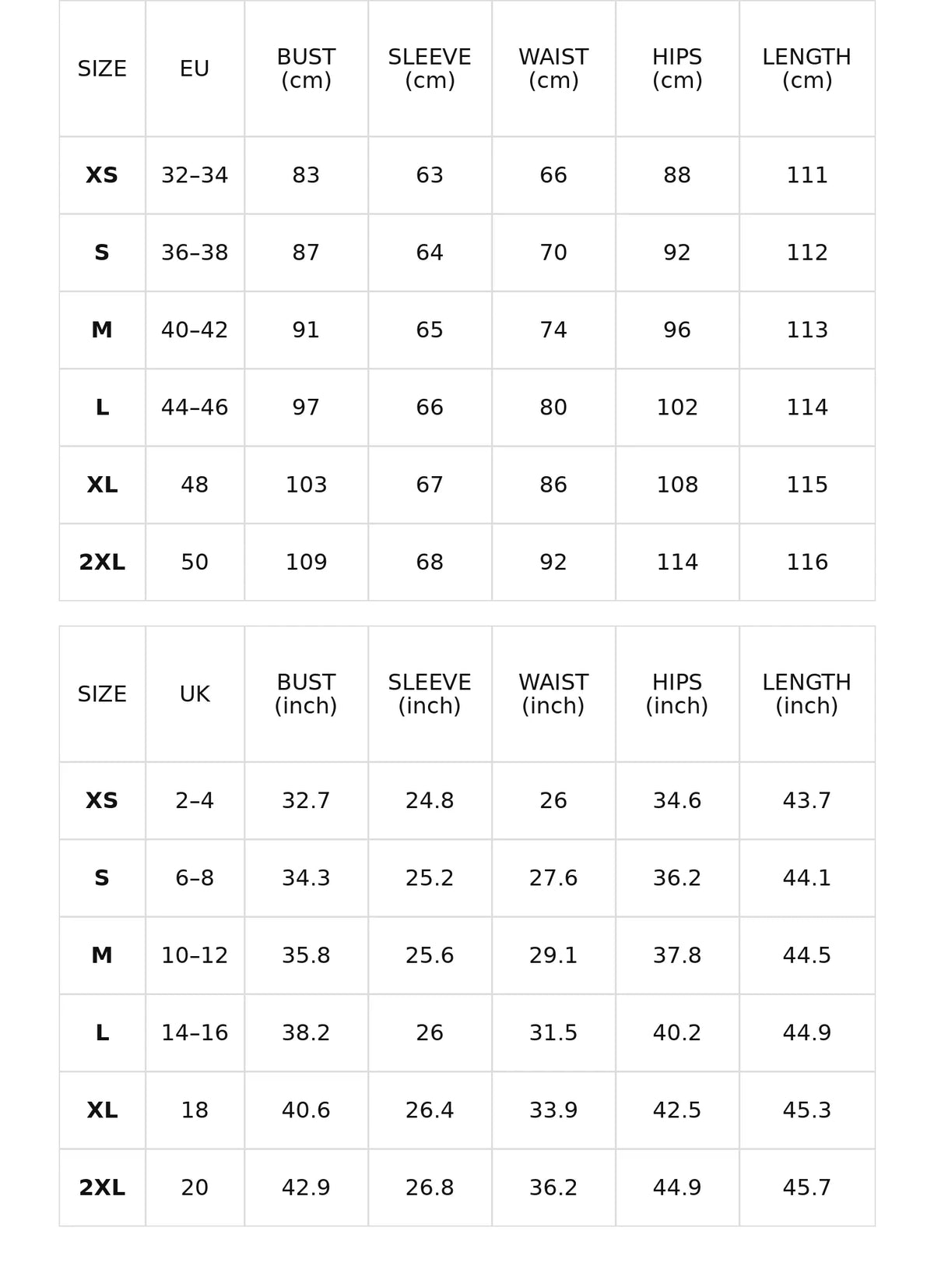 Size chart for the midnight blue velvet midi dress with v-neck and lace