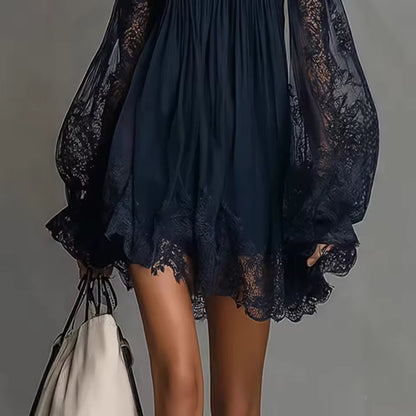 Off-shoulder lace mini dress skirt detail