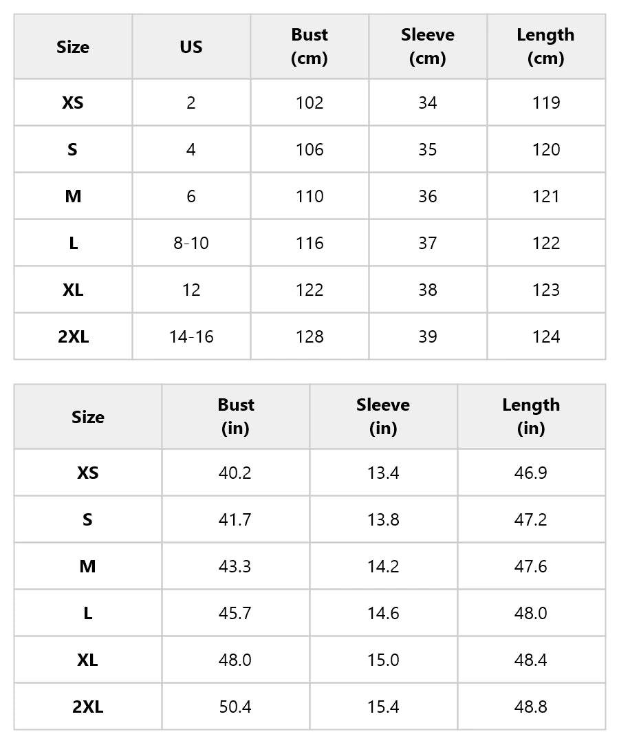 Size chart for the olive green midi dress with floral appliqué sleeves