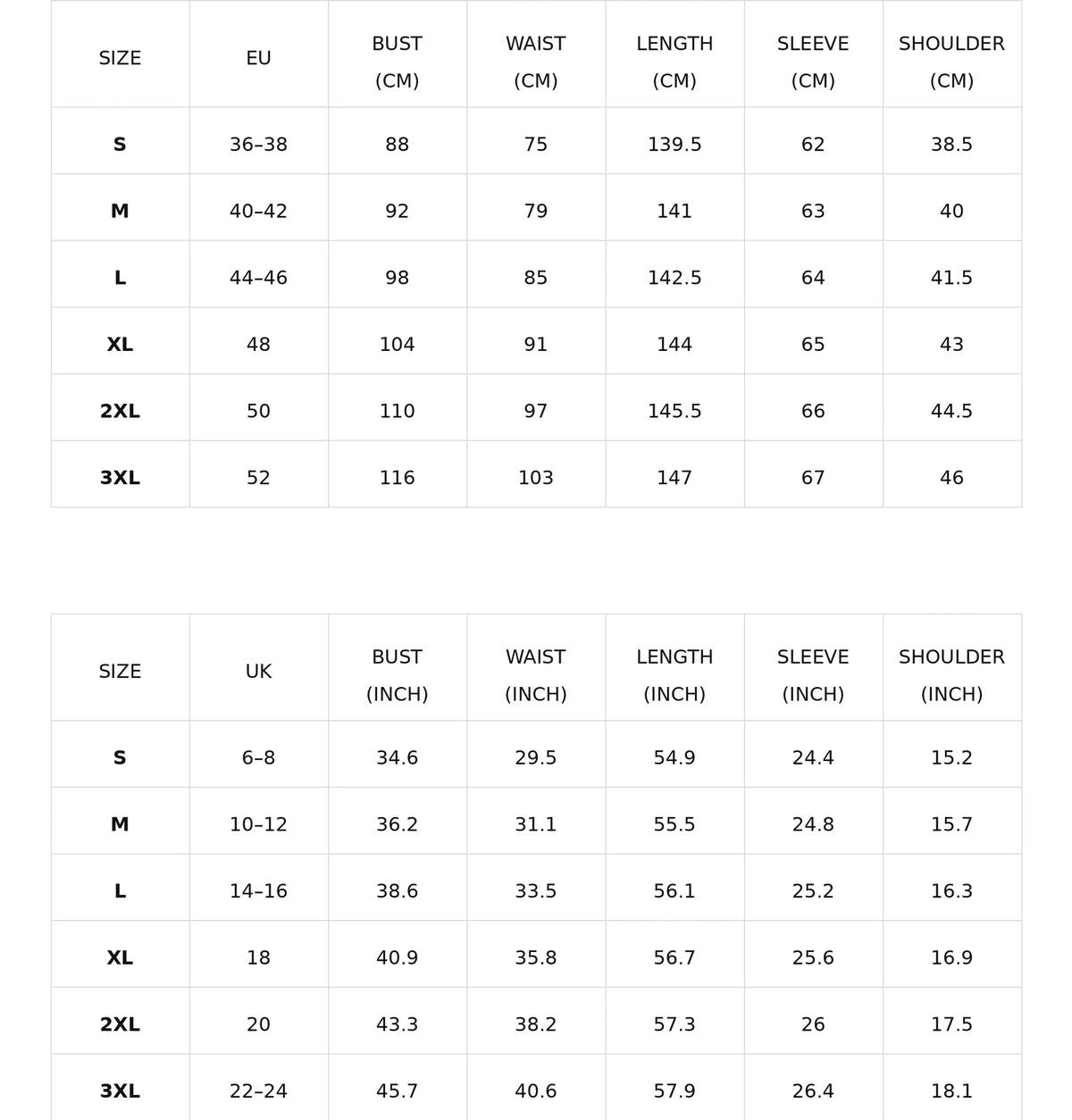 Size chart for the pleated floral v-neck maxi dress with balloon sleeves