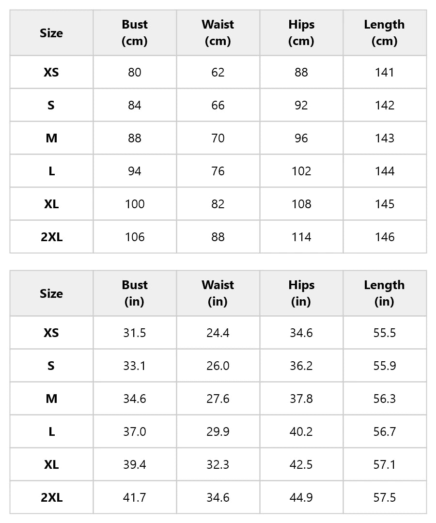 Size chart for the retro floral halter maxi dress with fishtail hem