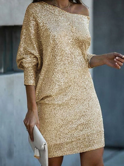 Sequin one-shoulder mini dress, front view