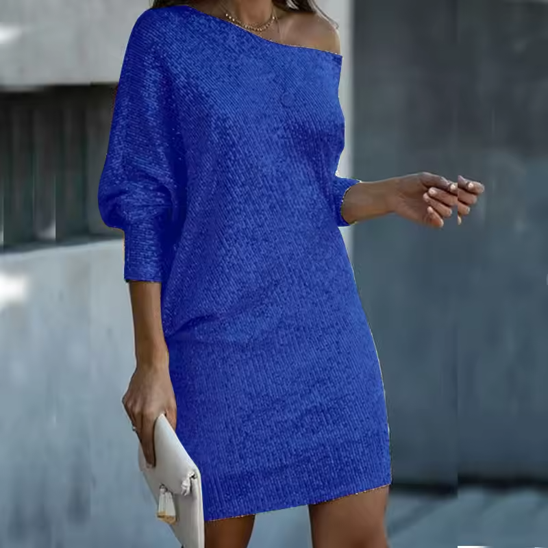 Sequin one-shoulder mini dress in burgundy