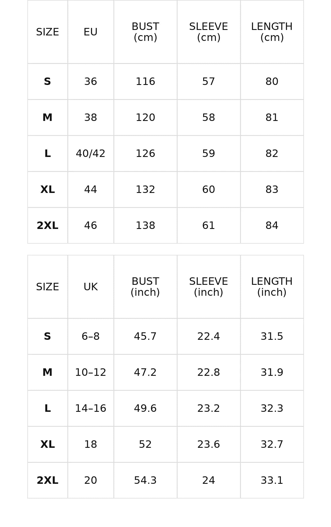 Size chart for the sequin one-shoulder mini dress