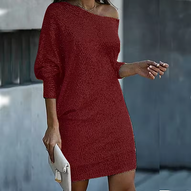 Sequin one-shoulder mini dress in white