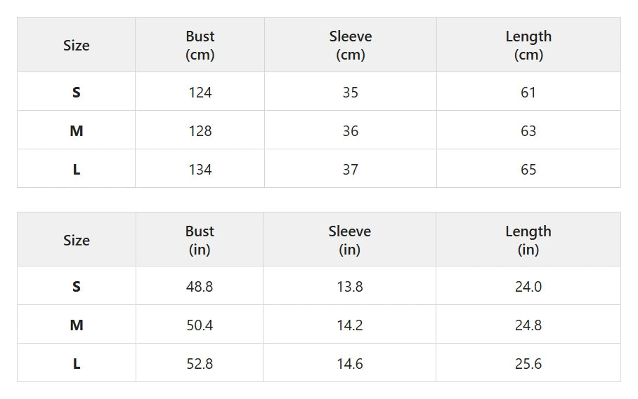 Size chart for short belted trench coat with double breast